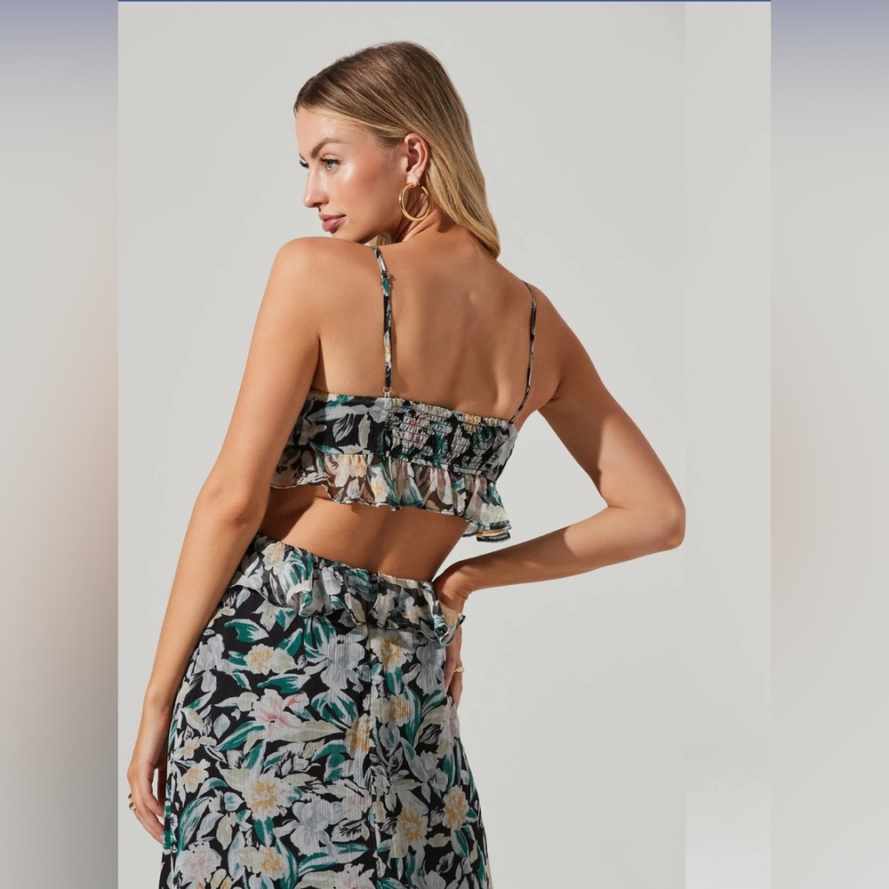 19. Astr The label $116 PALACE FLORAL CUTOUT RUFFLE MAXI DRESS Size M - Picture 5 of 5
